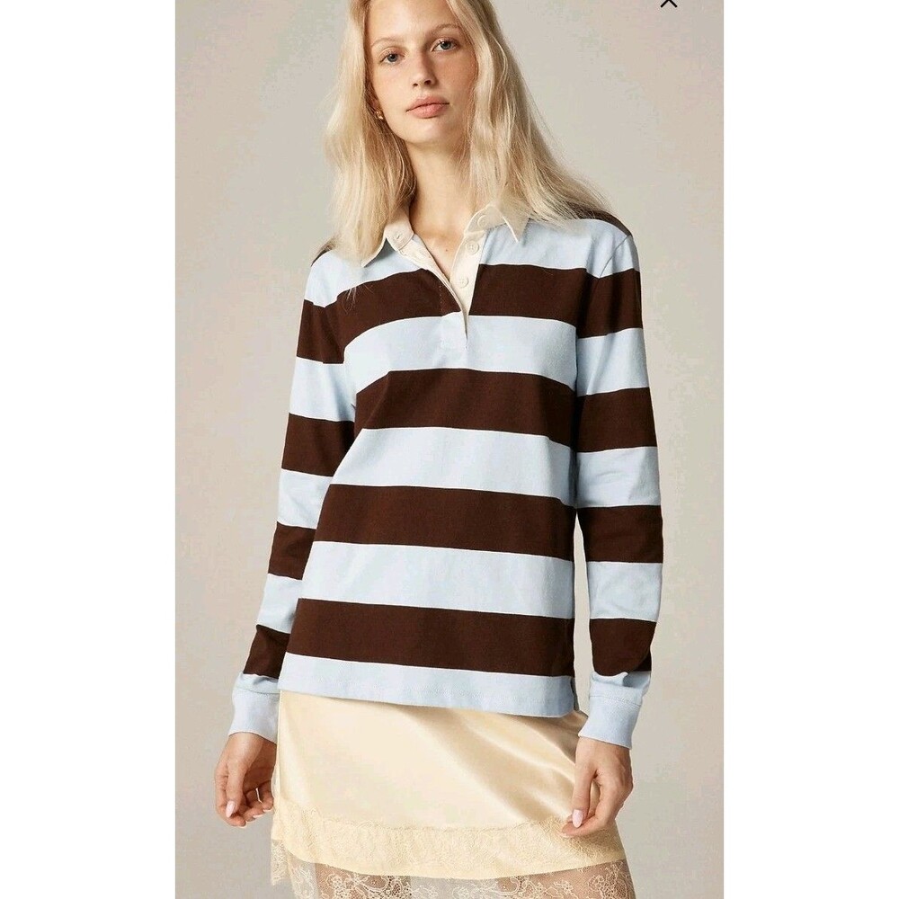 J.Crew New premium-weight Classic Rugby Shirt Stripe Press Sea Size XXS NWT